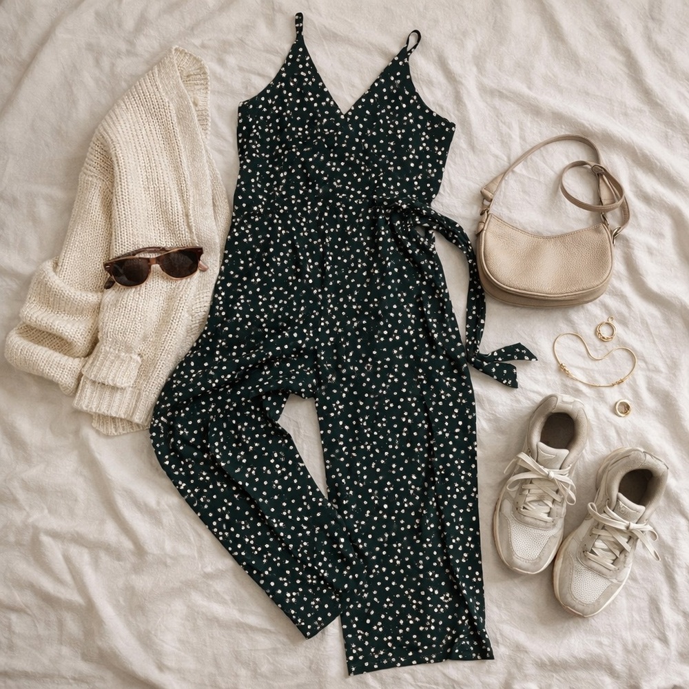 Kaileigh Green with White Flowers Romper